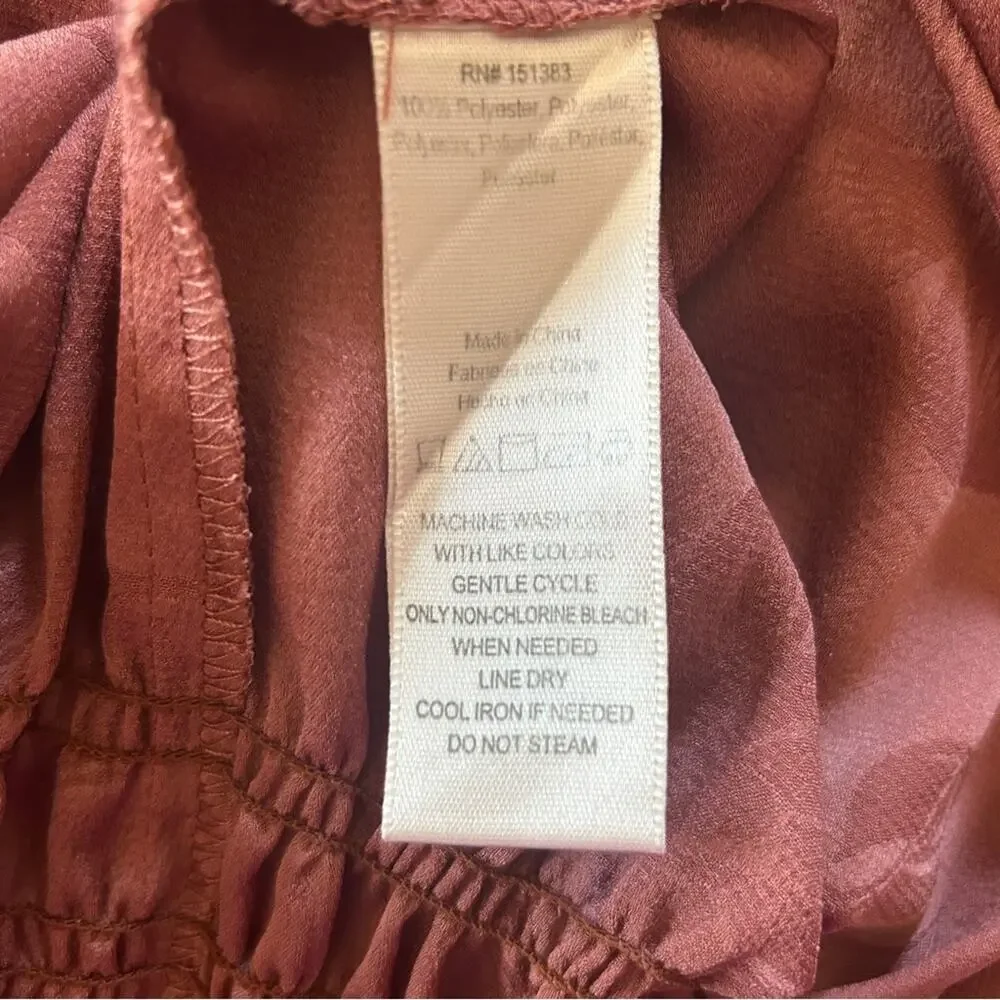 Anthropologie Castille Satin Jacquard Wide Leg Jumpsuit in Rose/Brown Sz Small